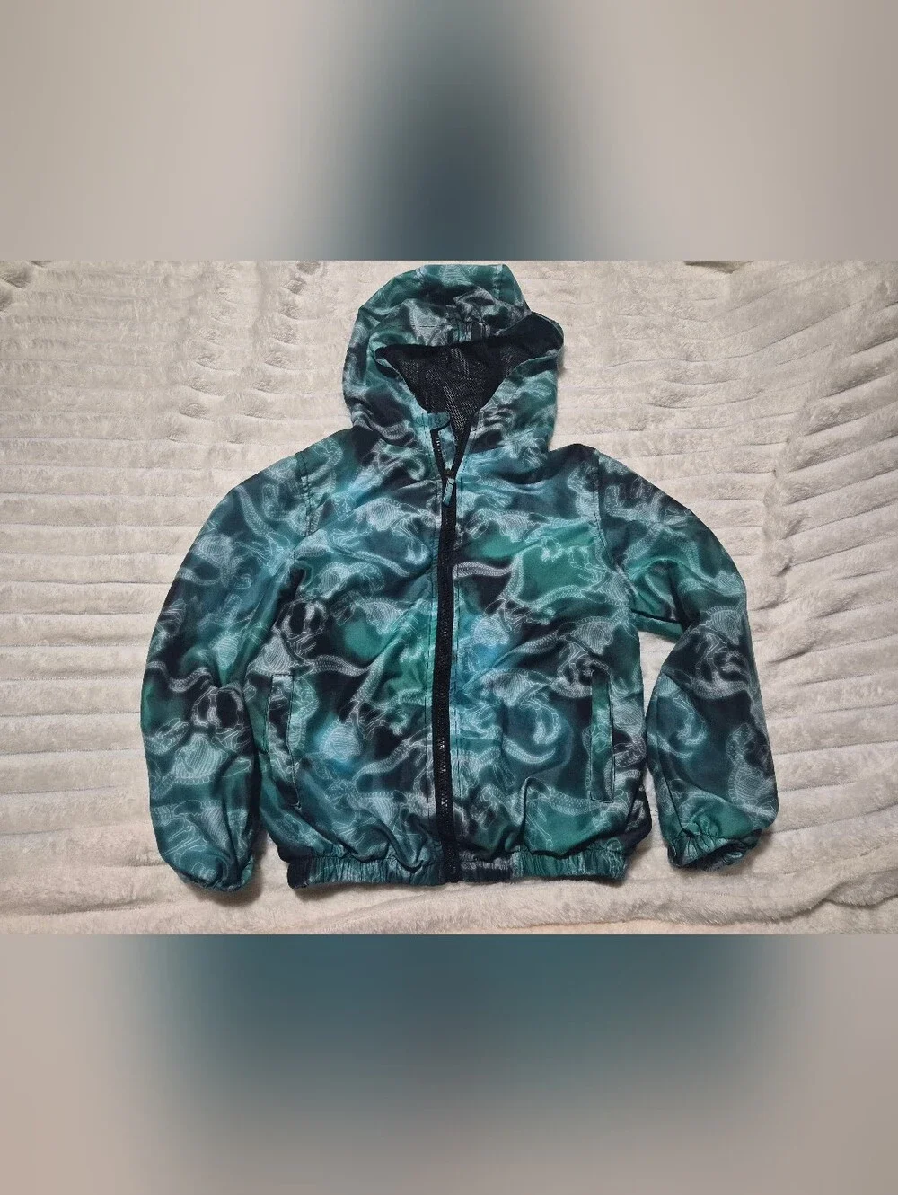 Rain Jacket / Windbreaker Kids Dinosaur Hooded Jacket Size 7/8